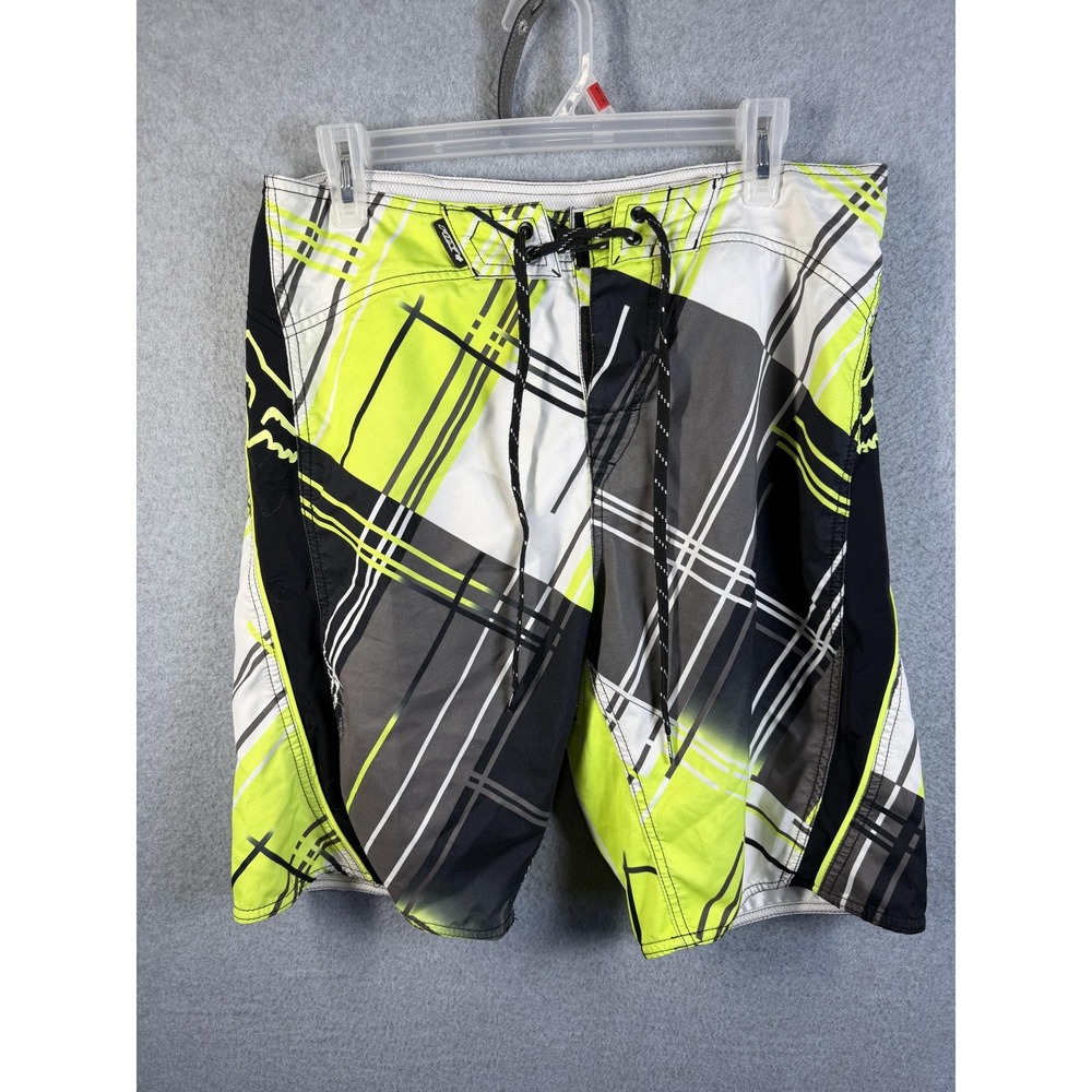Fox Board Shorts Mens 32 Multicolor Plaid Drawstring Surf Back Pocket Swim
